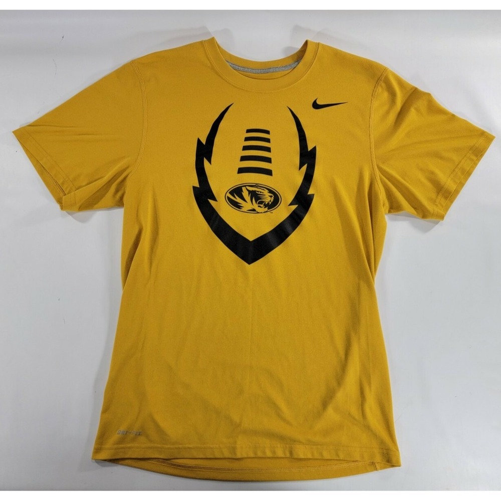 Nike Dri Fit Performance Missouri Tigers Gold Football Athletic Shirt Men's Sz S